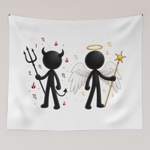 Item preview, Gemini Zodiac Angel Devil Stickman Twins designed and sold by Interactive-Art.