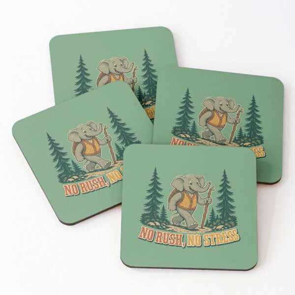 Item preview, No Rush, No Stress Funny Elephant Hiking Retro Nature  designed and sold by freshwear design.