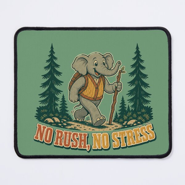 Item preview, No Rush, No Stress Funny Elephant Hiking Retro Nature  designed and sold by freshwear design.
