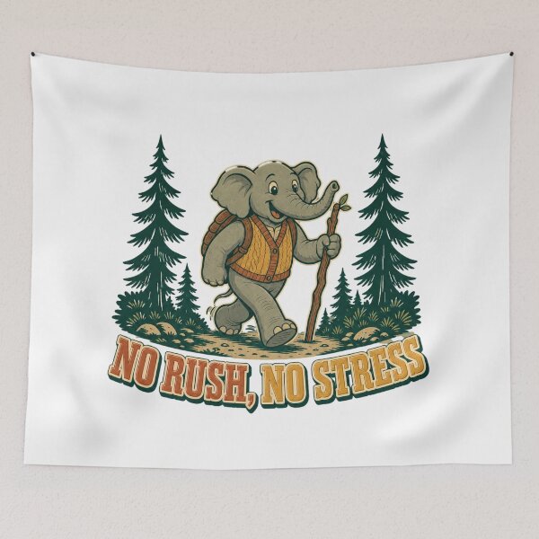 Item preview, No Rush, No Stress Funny Elephant Hiking Retro Nature  designed and sold by freshwear design.