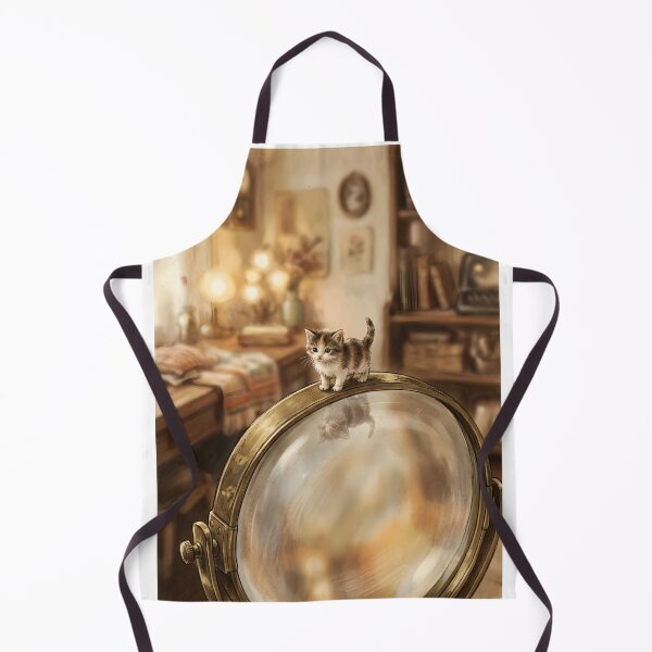 Item preview, Tiny Kitten on a Giant Vintage Vanity Mirror Miniature Illustration designed and sold by DuckOddity.