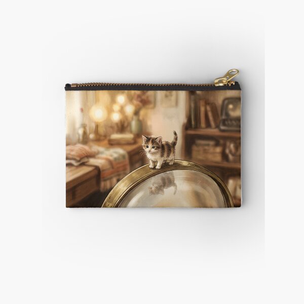 Item preview, Tiny Kitten on a Giant Vintage Vanity Mirror Miniature Illustration designed and sold by DuckOddity.