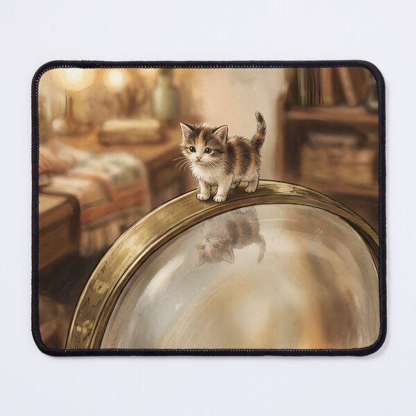 Item preview, Tiny Kitten on a Giant Vintage Vanity Mirror Miniature Illustration designed and sold by DuckOddity.