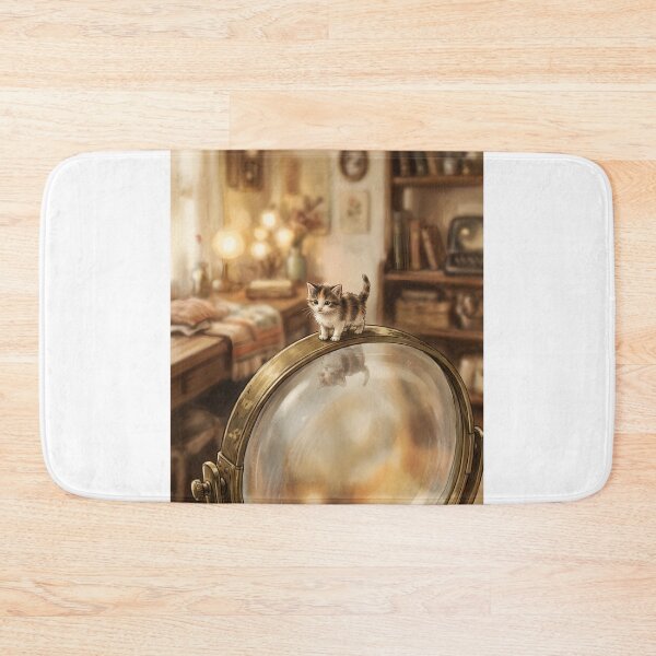 Item preview, Tiny Kitten on a Giant Vintage Vanity Mirror Miniature Illustration designed and sold by DuckOddity.