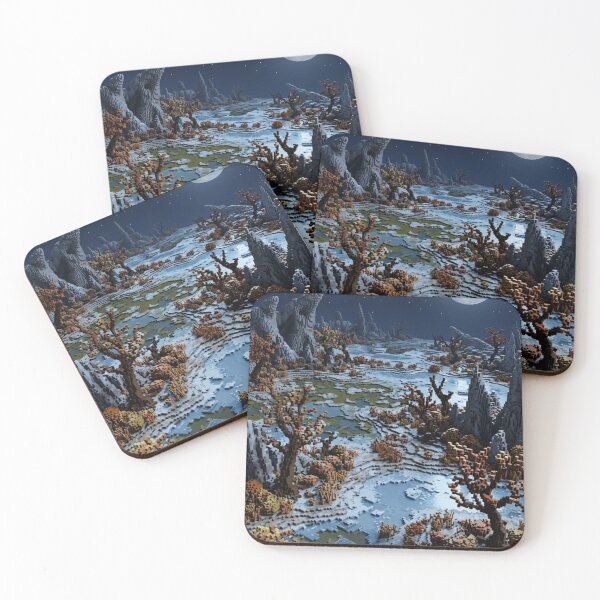 Item preview, VOXEL LANDSCAPE NIGHT ART FULL MOON FANTASY GAMING FROZEN TUNDRA designed and sold by Curiosiart.