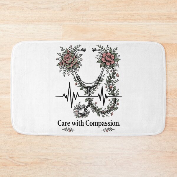 Item preview, Care With Compassion Floral Stethoscope Heartbeat Pulse Art designed and sold by BumbleBloom7.