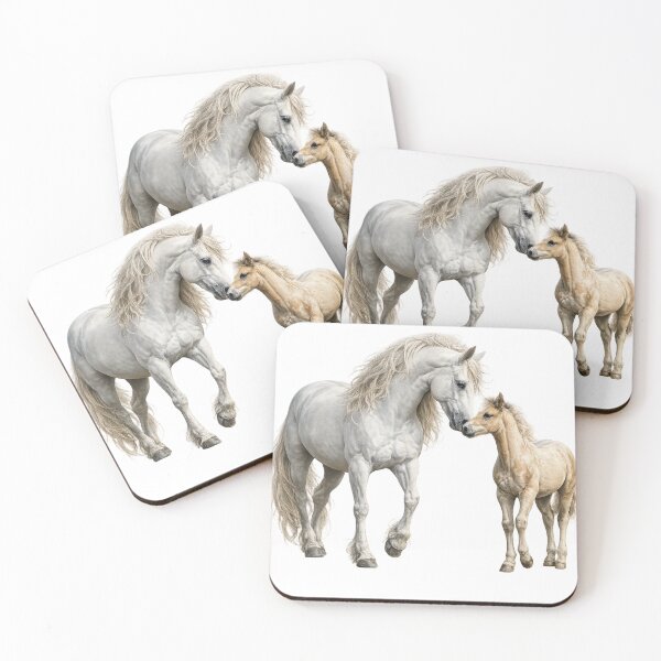 Item preview, Realistic White Mare and Foal – Beautiful Horse Family Art designed and sold by SmikiM.