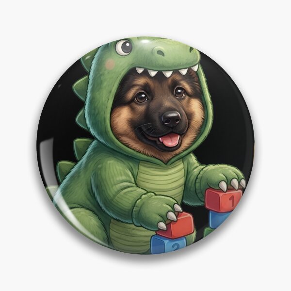 Item preview, Cute German Shepherd Puppy in Dinosaur Costume Playing with Blocks designed and sold by SilentFlower.