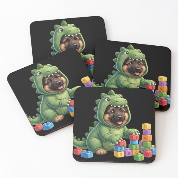 Item preview, Cute German Shepherd Puppy in Dinosaur Costume Playing with Blocks designed and sold by SilentFlower.