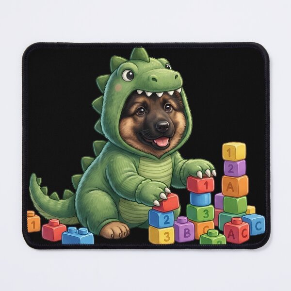 Item preview, Cute German Shepherd Puppy in Dinosaur Costume Playing with Blocks designed and sold by SilentFlower.