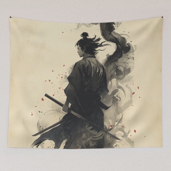 Item preview, Silent Warrior Sumi E Samurai Japanese Ink Art Katana designed and sold by The Fine Print by BassAddict.