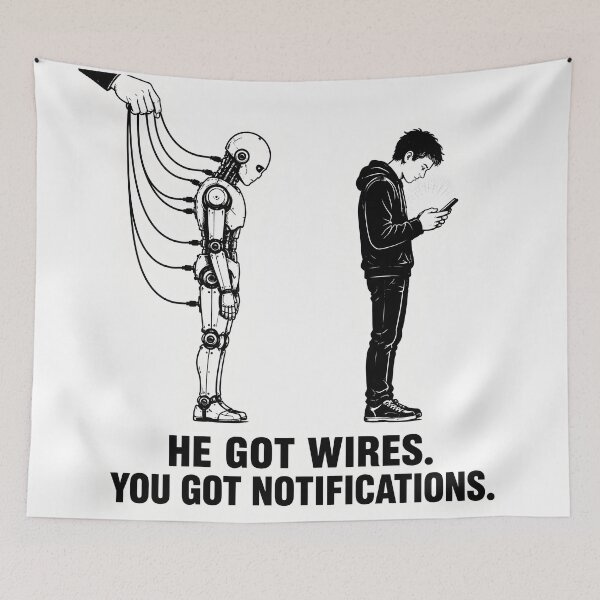 Item preview, He Got Wires. You Got Notifications designed and sold by Beyond The Flag Art.