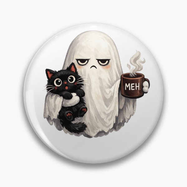 Item preview, Grumpy Ghost with Black Cat and Meh Coffee Mug designed and sold by NovaCraft30.