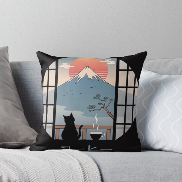 Item preview, Coffee cat with mointain Japanese in backgrounds designed and sold by CherryStuff.