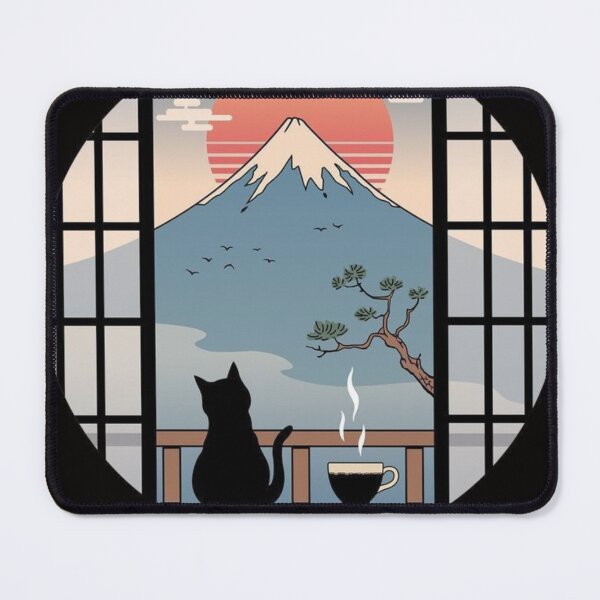 Item preview, Coffee cat with mointain Japanese in backgrounds designed and sold by CherryStuff.