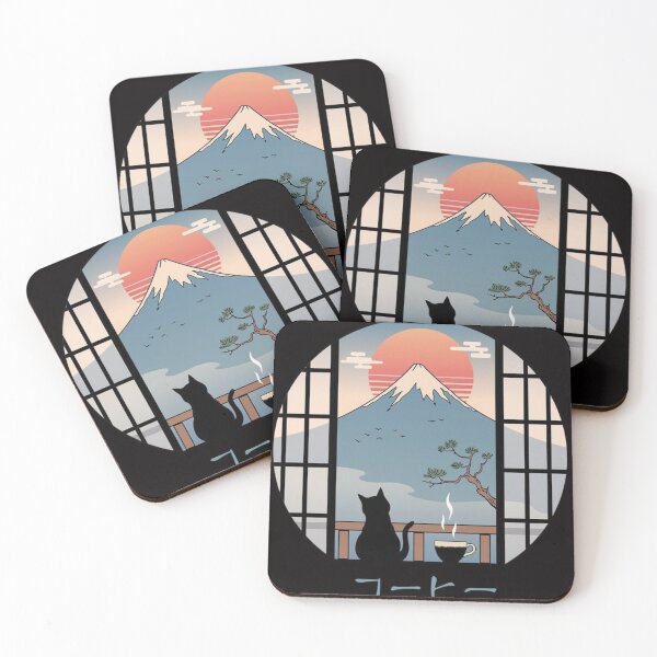 Item preview, Coffee cat with mointain Japanese in backgrounds designed and sold by CherryStuff.