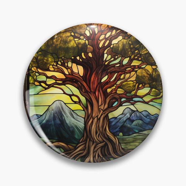 Item preview, Tree of Life Stained Glass Mountain Landscape designed and sold by pinkal.