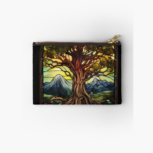 Item preview, Tree of Life Stained Glass Mountain Landscape designed and sold by pinkal.