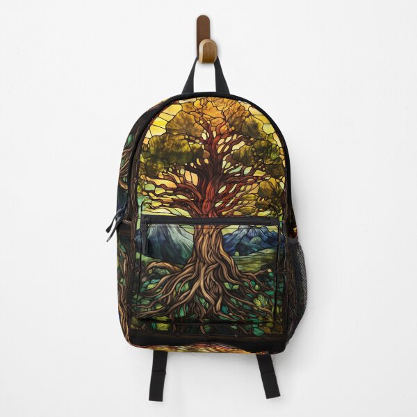 Item preview, Tree of Life Stained Glass Mountain Landscape designed and sold by pinkal.