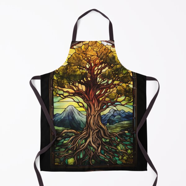 Item preview, Tree of Life Stained Glass Mountain Landscape designed and sold by pinkal.