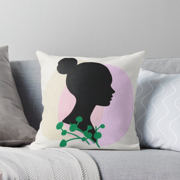 Item preview, Minimalist Woman Silhouette with Green Botanical Leaves Art designed and sold by The Emoji Vibe.