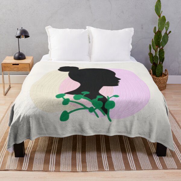 Item preview, Minimalist Woman Silhouette with Green Botanical Leaves Art designed and sold by The Emoji Vibe.