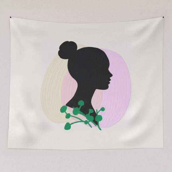 Item preview, Minimalist Woman Silhouette with Green Botanical Leaves Art designed and sold by The Emoji Vibe.