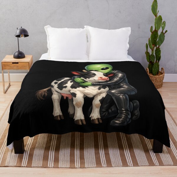 Item preview, Alien Hugging His Pet Cow – Cute Sci-Fi Friendship Illustration designed and sold by builtforyou.