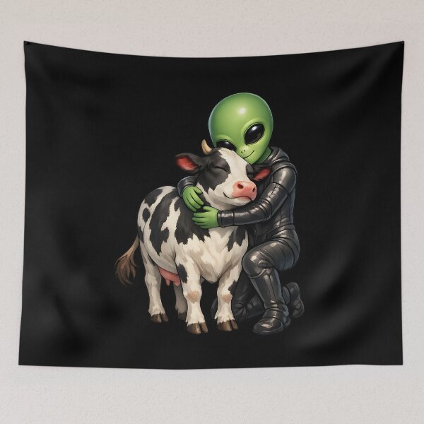 Item preview, Alien Hugging His Pet Cow – Cute Sci-Fi Friendship Illustration designed and sold by builtforyou.