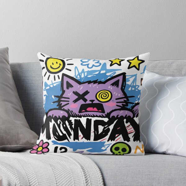 Item preview, Grumpy Purple Cat vs Monday – Funny Chaotic Doodle Cartoon designed and sold by aswan2000.