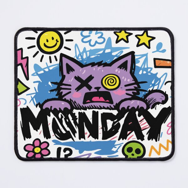 Item preview, Grumpy Purple Cat vs Monday – Funny Chaotic Doodle Cartoon designed and sold by aswan2000.