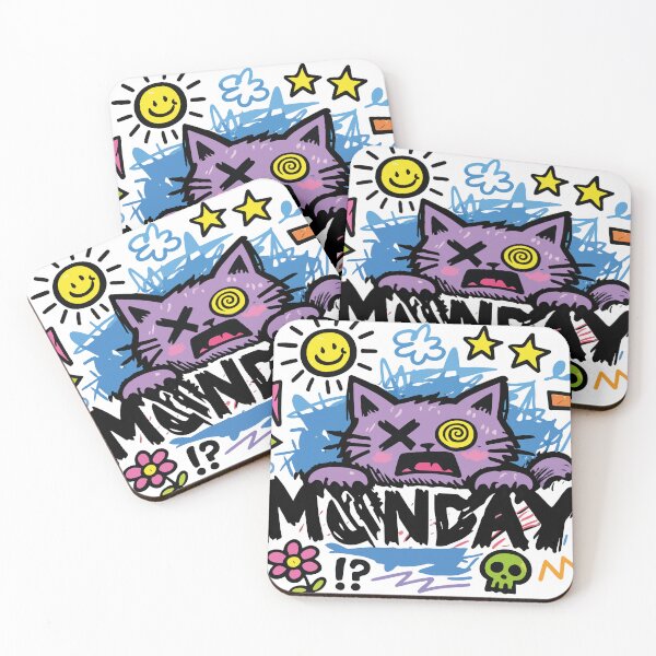 Item preview, Grumpy Purple Cat vs Monday – Funny Chaotic Doodle Cartoon designed and sold by aswan2000.