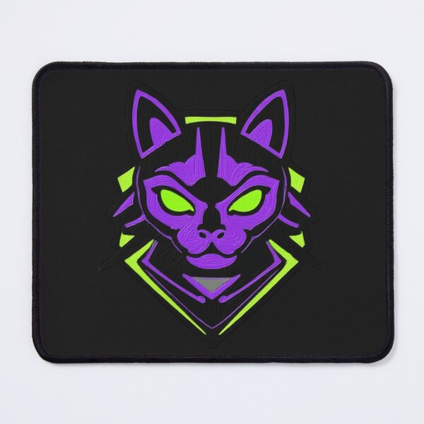 Item preview, Cyberpunk Cat Logo Neon Purple and Green Gaming Mascot designed and sold by The Emoji Vibe.