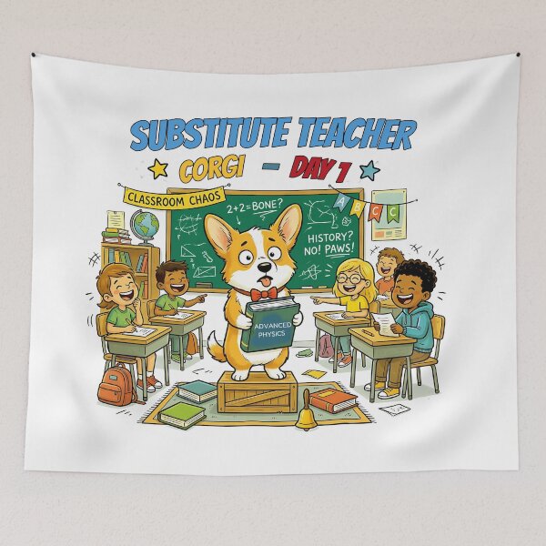 Item preview, Funny Corgi Substitute Teacher Day 1 Shirt, Classroom Chaos Corgi Back to School Tee, Unique Corgi School Gift for Dog Lovers and Teachers designed and sold by Wearable Canvas...