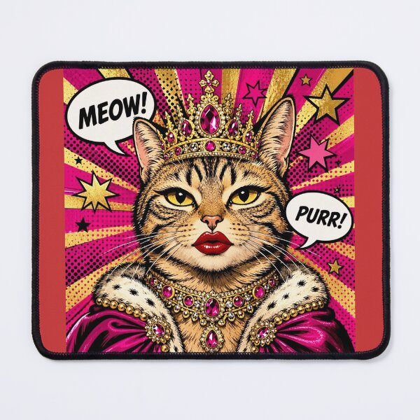Item preview, Royal Queen Cat Pop Art - Magenta Crown Cat MEOW PURR designed and sold by Natalia-Vlad.
