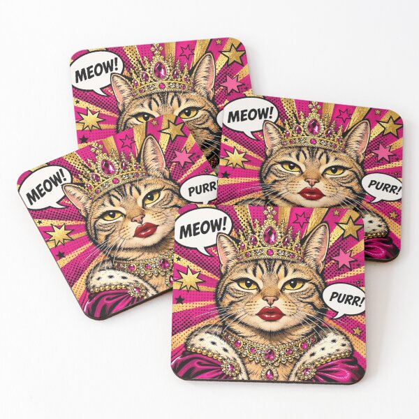 Item preview, Royal Queen Cat Pop Art - Magenta Crown Cat MEOW PURR designed and sold by Natalia-Vlad.