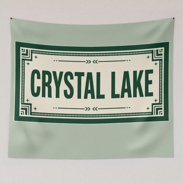 Item preview, Crystal Lake vintage sign with decorative green border designed and sold by Rue Market.