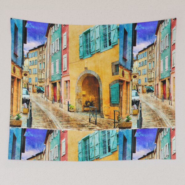 Item preview, Colorful European Street Architecture Print | Mediterranean City Art | Travel Wall Poster designed and sold by DigitalChickHub.
