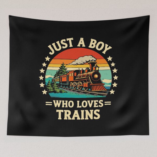 Item preview, Just A Boy Who Loves Trains - Vintage Retro Steam Locomotive Train Art designed and sold by BendyBeasts.