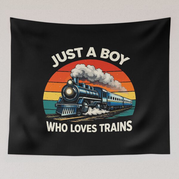 Item preview, Just A Boy Who Loves Trains - Vintage Retro Steam Locomotive Train Art designed and sold by BendyBeasts.