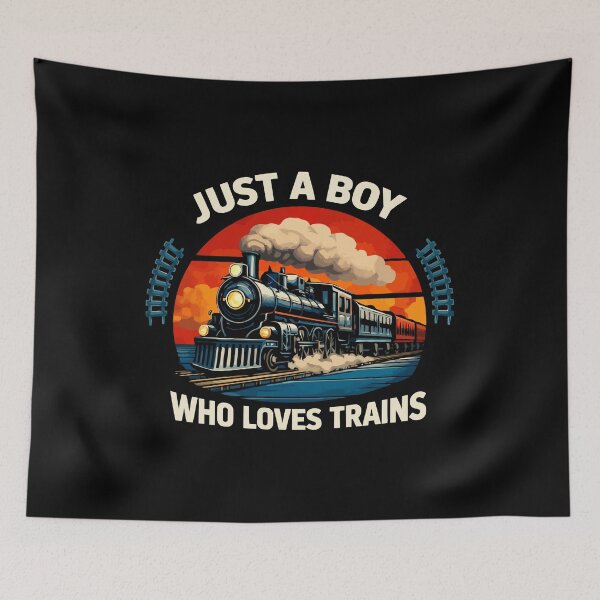 Item preview, Just A Boy Who Loves Trains - Vintage Retro Steam Locomotive Train Art designed and sold by BendyBeasts.