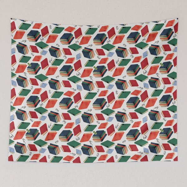 Item preview, Colorful Books & Reading Glasses Seamless Print on white designed and sold by studioaudrea.