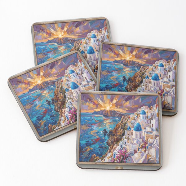 Item preview, Golden Sunset over Santorini: Expressionist Oil Painting designed and sold by STAR-OVA.