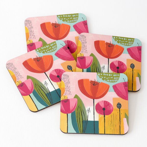 Item preview, Modern Floral Harmony with Bright Stylized Blooms and Colorful Geometric Abstract Botanical Wall Art designed and sold by OlfactoART Studio.