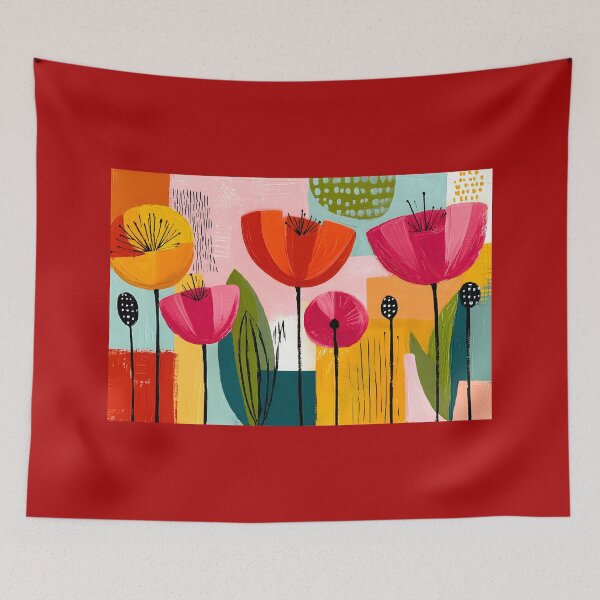 Item preview, Modern Floral Harmony with Bright Stylized Blooms and Colorful Geometric Abstract Botanical Wall Art designed and sold by OlfactoART Studio.