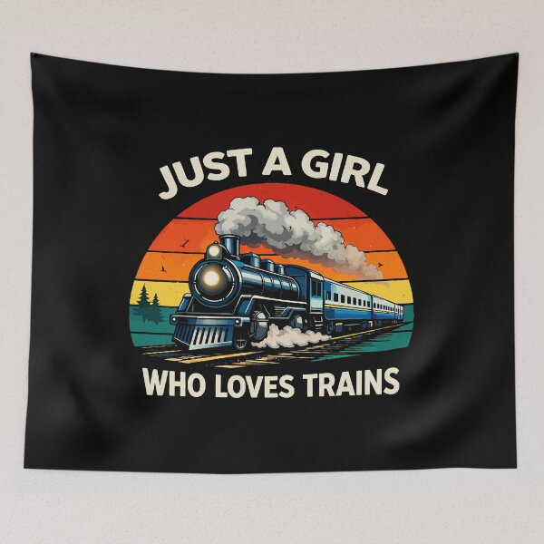 Item preview, Just A Girl Who Loves Trains - Vintage Retro Steam Locomotive Train Art designed and sold by BendyBeasts.