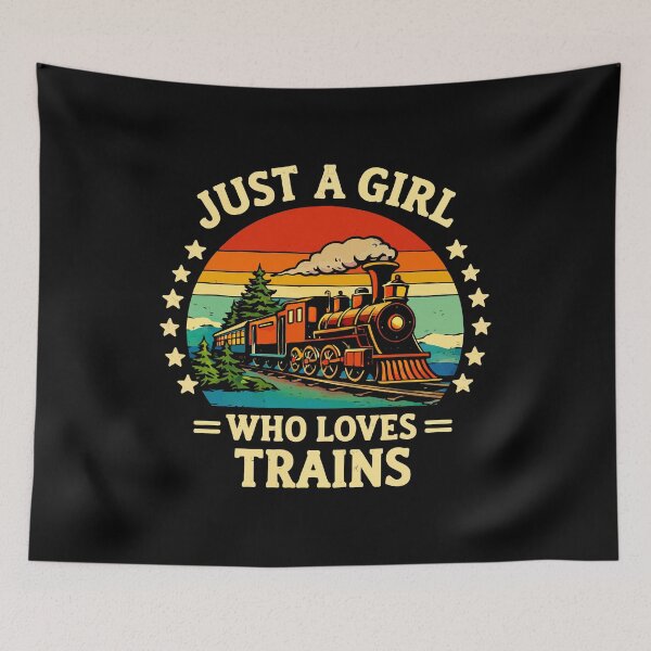 Item preview, Just A Girl Who Loves Trains - Vintage Retro Steam Locomotive Train Art designed and sold by BendyBeasts.