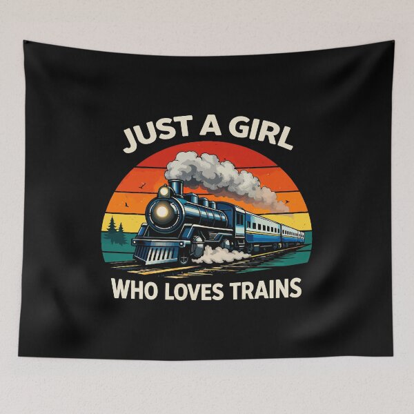 Item preview, Just A Girl Who Loves Trains - Vintage Retro Steam Locomotive Train Art designed and sold by BendyBeasts.