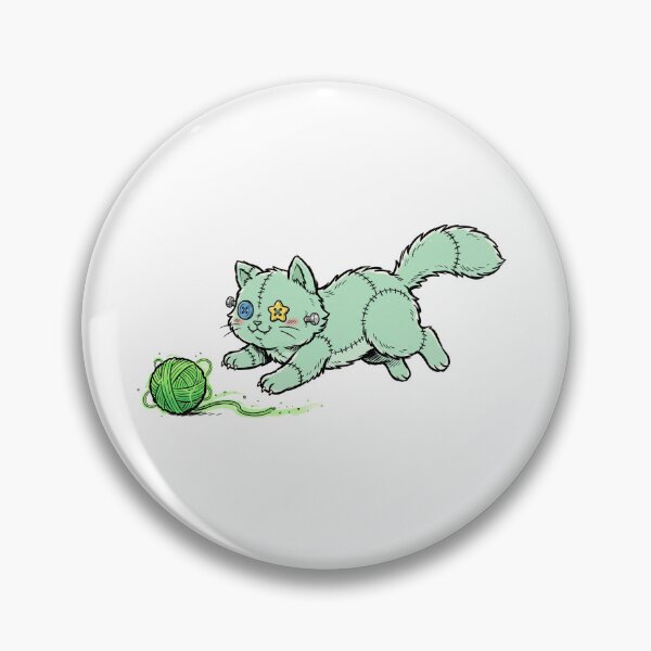 Item preview, Stitch Kit: Cute Mint Green Frankenstein Cat Chasing Glowing Yarn Line Art designed and sold by Ink & Void Co..