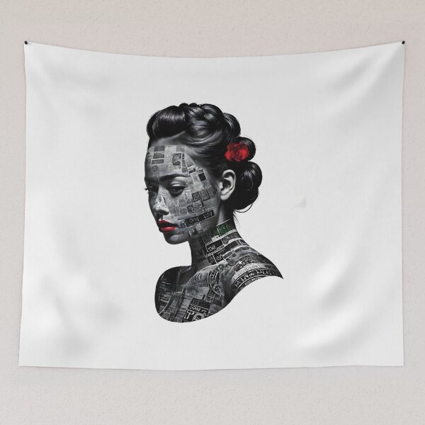 Item preview, Monochrome Typographic Portrait of a Woman Made of Love variation 3 designed and sold by Lucia Amaris Art.